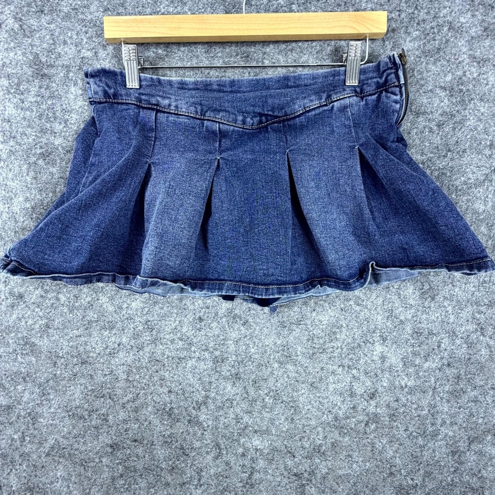 Refuge Micro Mini Skorts Jean Skirt Womens Medium Blue Denim Schoolgirl Pleated